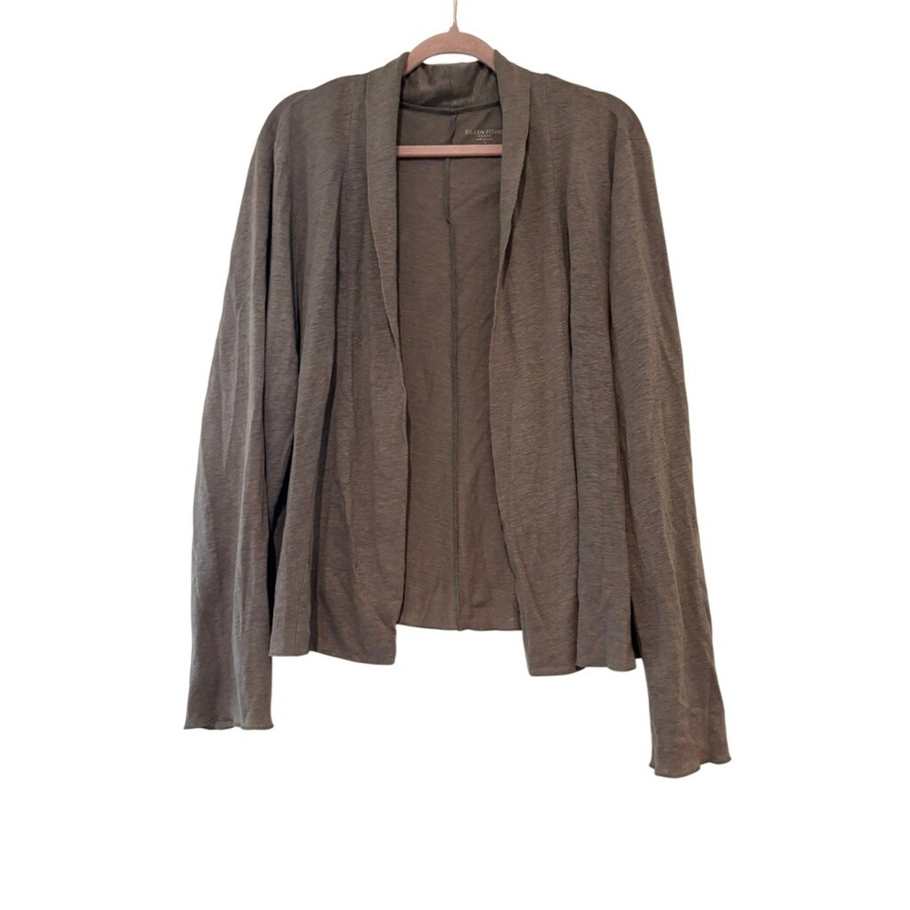Eileen Fisher linen and cotton blend sz 1x‎ brown open front cardigan sweater JJ